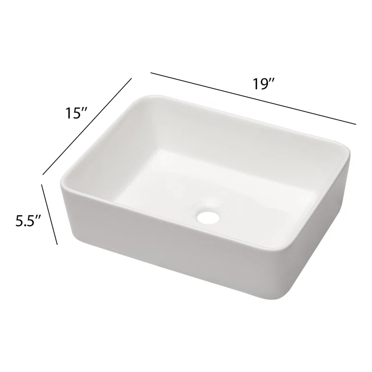 19"L x 15"W White Ceramic Rectangular Bathroom Vessel Sink Drop-in Vanity Sink