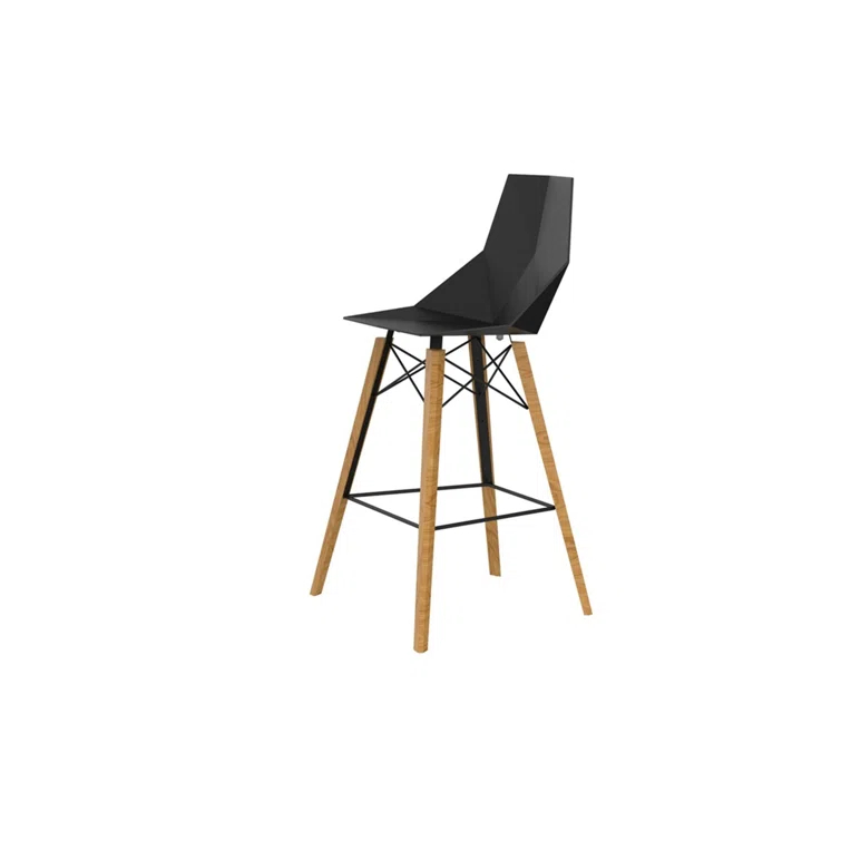 Set of 4 Faz Wood Matte Black Beech Bar Stools with Polypropylene Seat