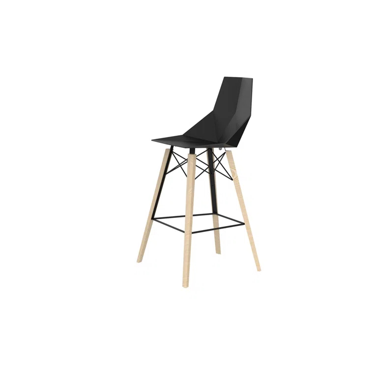 Matte Black and Natural Beech Wood Bar Stool Set