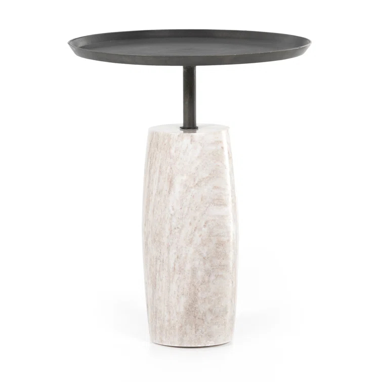 River Gray Marble and Black Aluminum Round Accent Table
