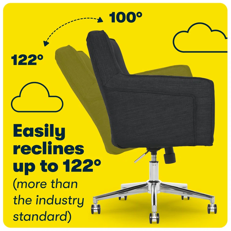 Serta Ashland Modern Office Chair, Mid-Back, Quality Memory Foam Cushion, Metal Base Chrome Finish
