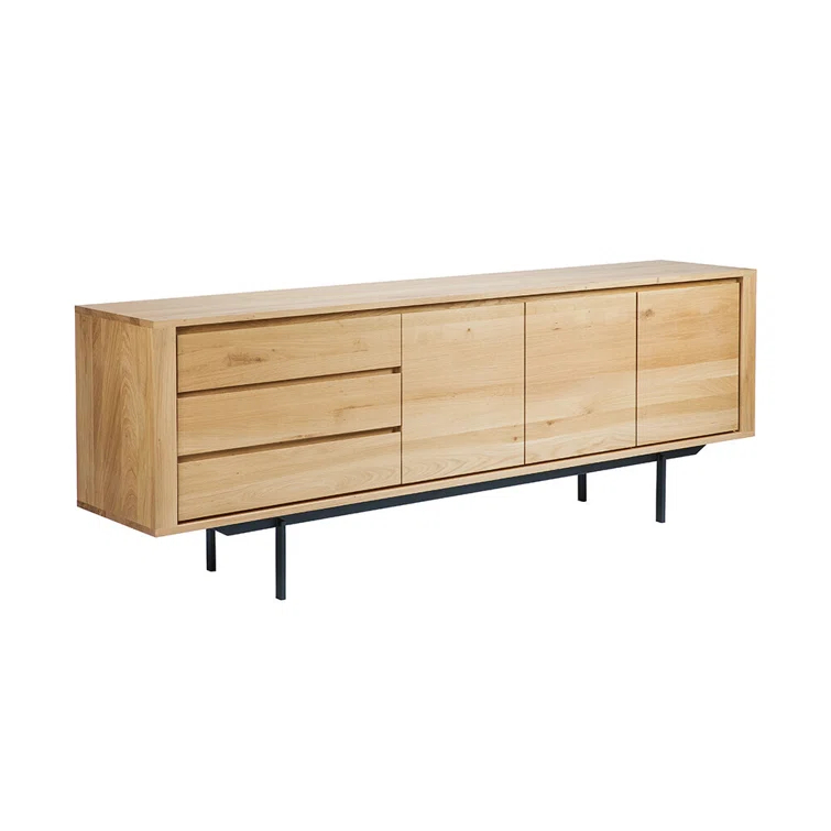 Natural Oak 88'' Solid Wood Sideboard with Black Metal Legs