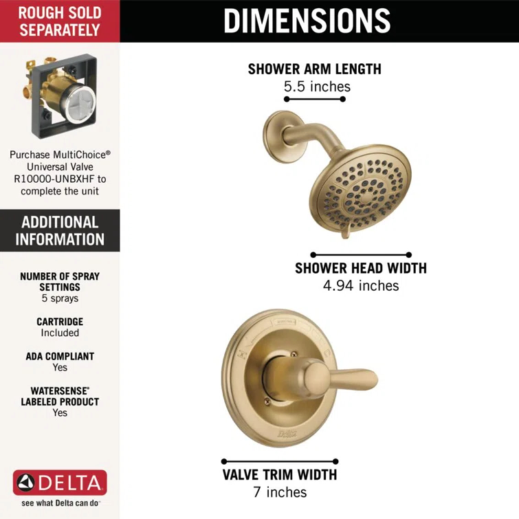 Lahara 14 Series Single-Function Shower Faucet Set, Shower Valve Trim Kit
