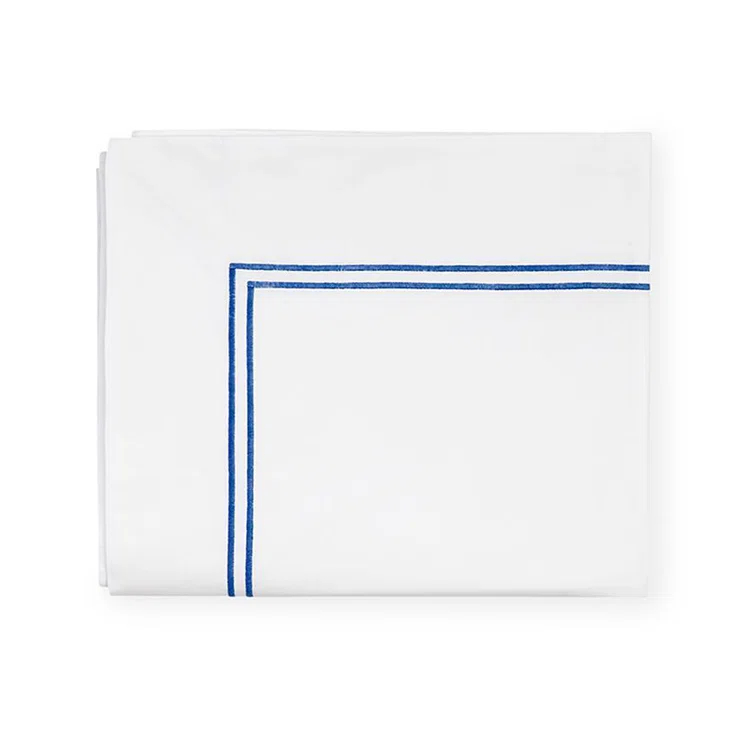 Twin White and Cornflower Blue Egyptian Cotton Embroidered Flat Sheet