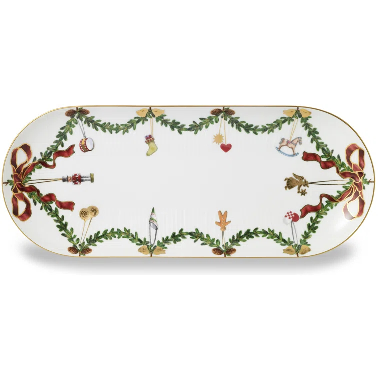 Royal Copenhagen Inspired Ceramic Tiered Oval Christmas Serving Platter