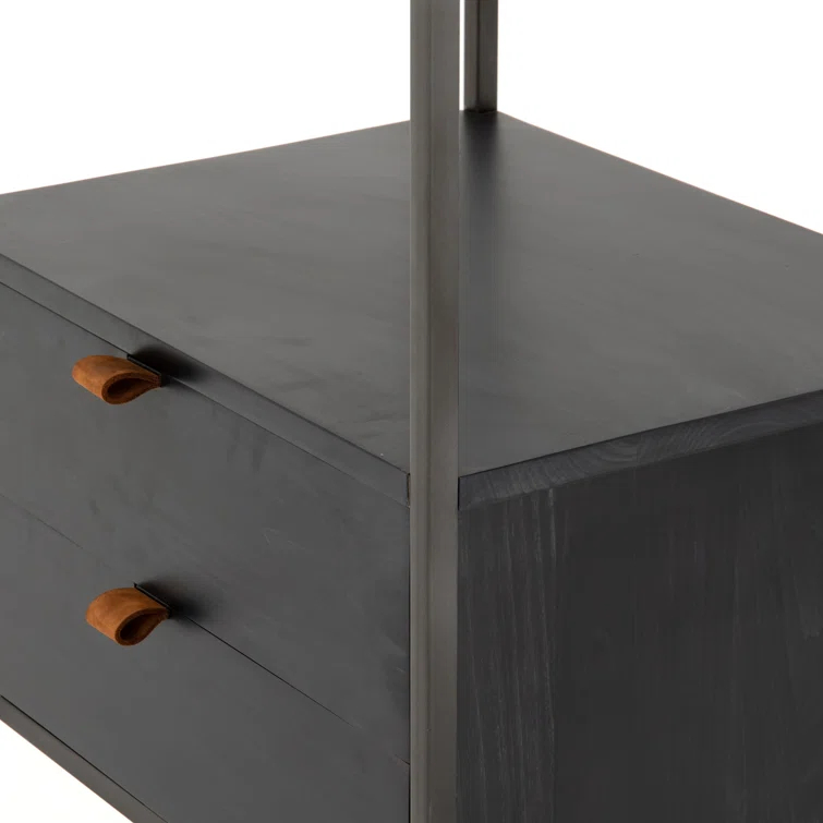 Contemporary Black Wash Poplar Bookshelf with Leather Pulls