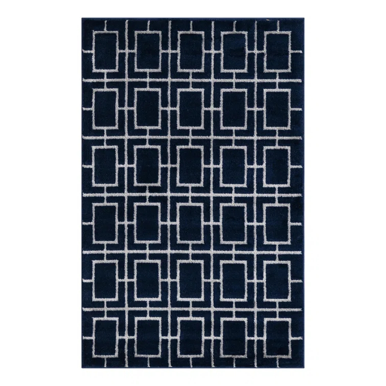 Glam Navy Blue Silver Area Rug