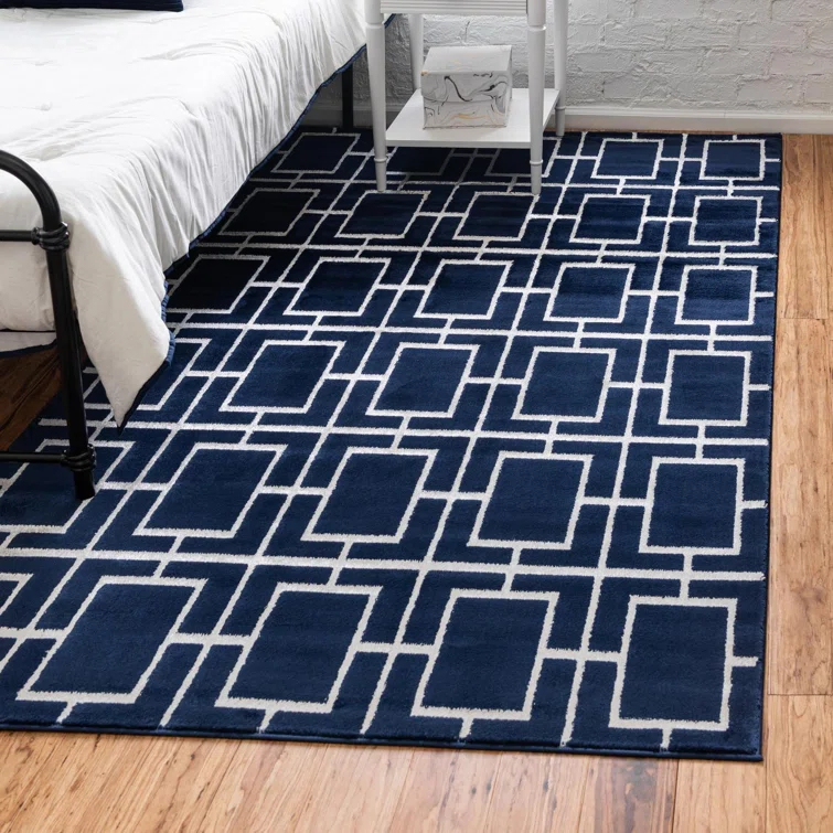 Glam Navy Blue Silver Area Rug