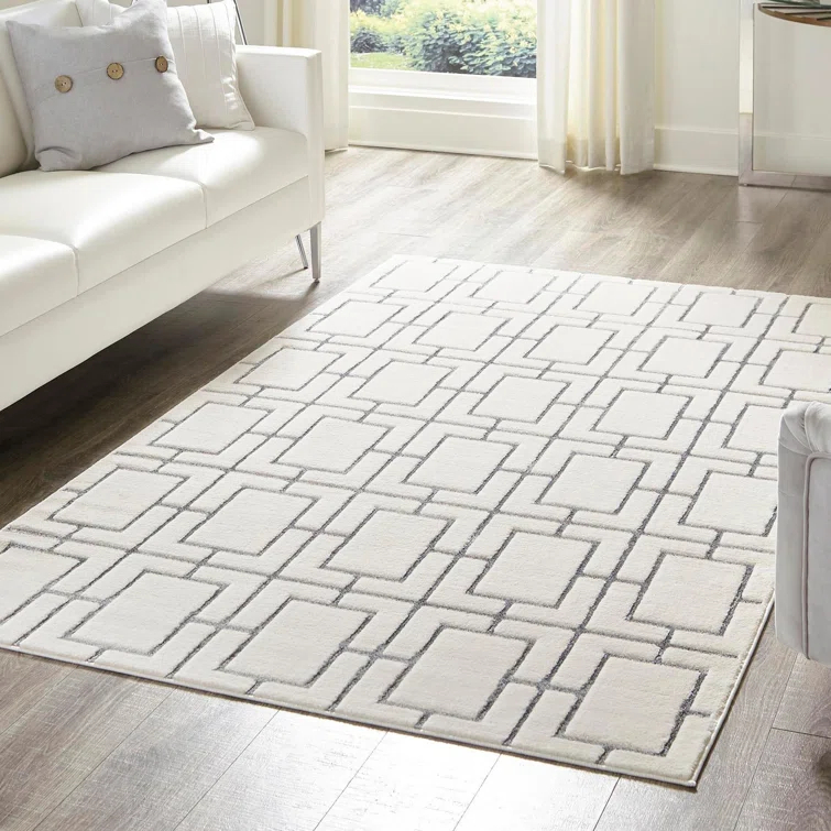 Glam Geometric White Silver Area Rug