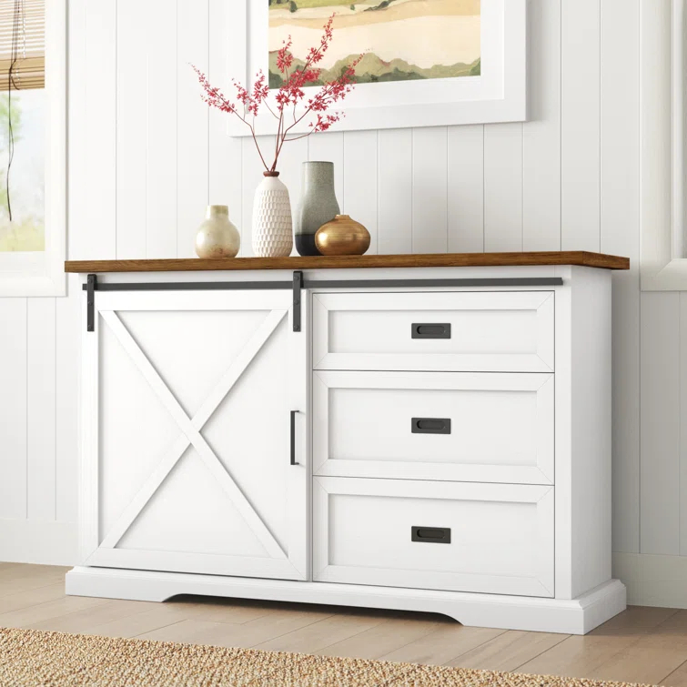 Highland Dunes Analaura 56" Wide Sliding Door Sideboard with 3 Drawers