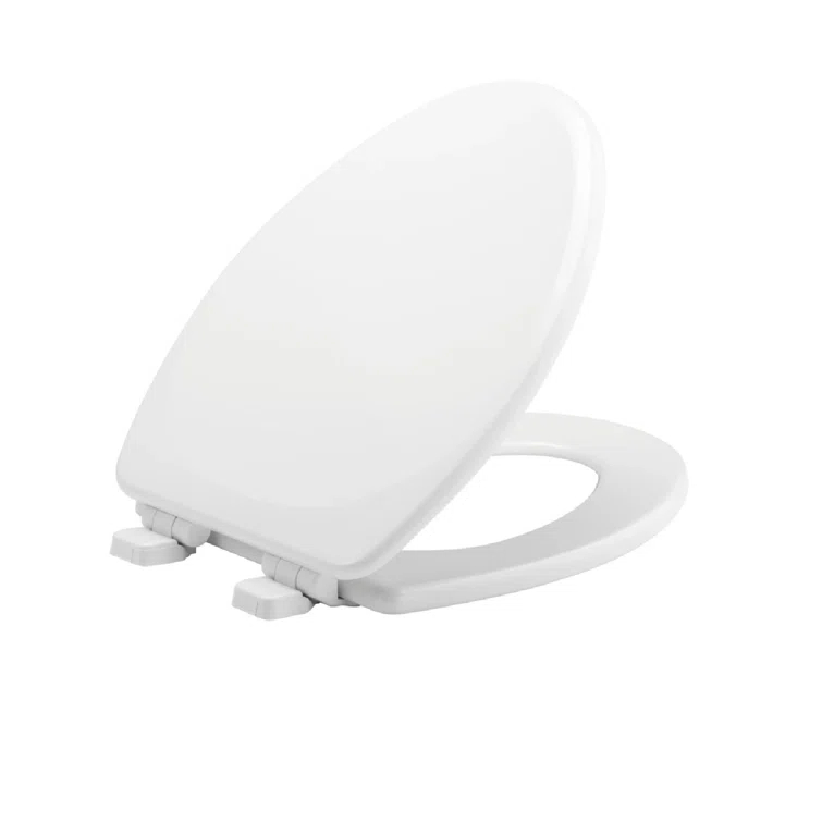 Linden Elongated Slow Close Toilet Seat, Non Slip Heavy Duty Wood, Easy Install, White