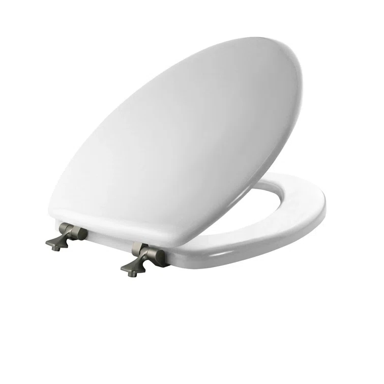 Edgewater Wood Toilet Seat with Hinges, Never Comes Loose, ELONGATED, White