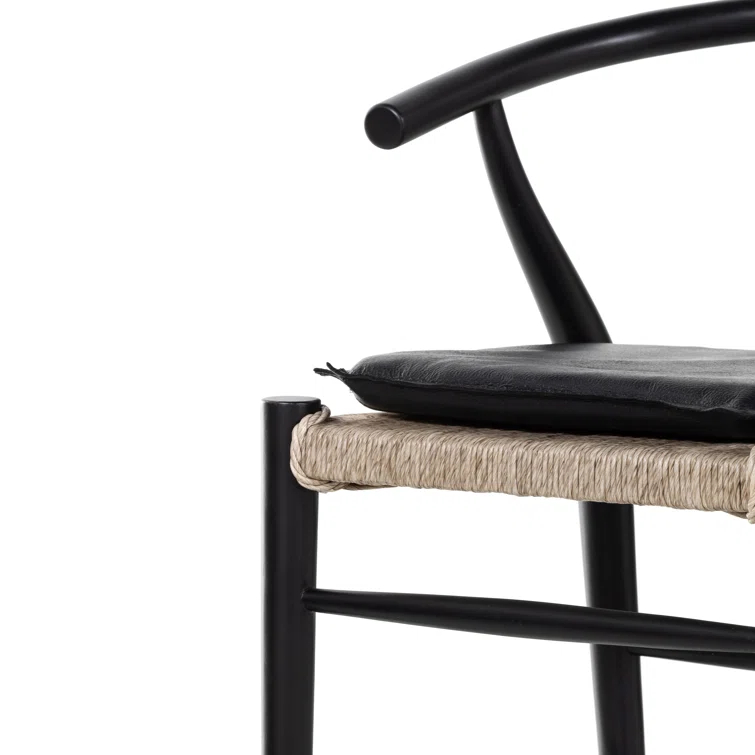 Saddle Style Black Leather Counter Stool with Black Teak Frame