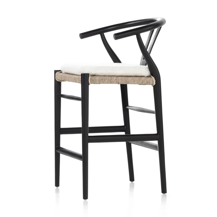 Cream Leather Saddle Style Counter Stool with Black Frame