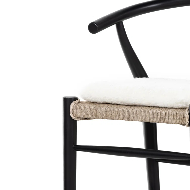 Cream Leather Saddle Style Counter Stool with Black Frame