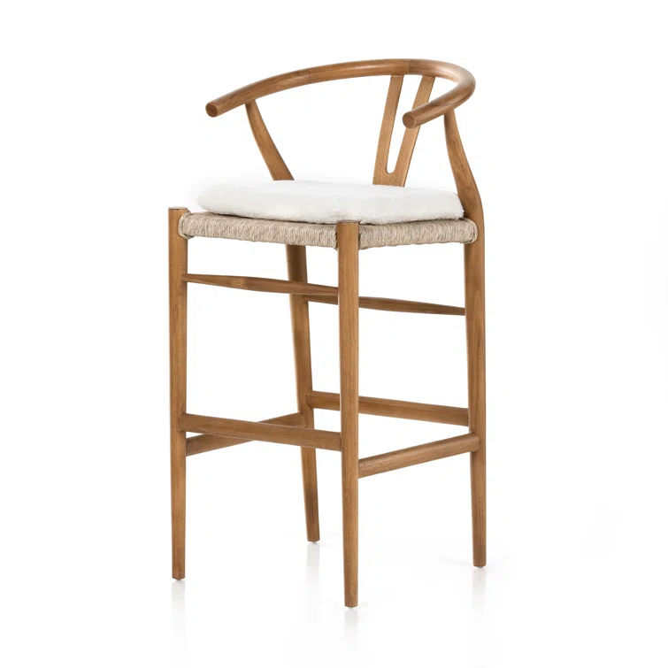 Cream Leather and Brown Wood Saddle Bar Stool