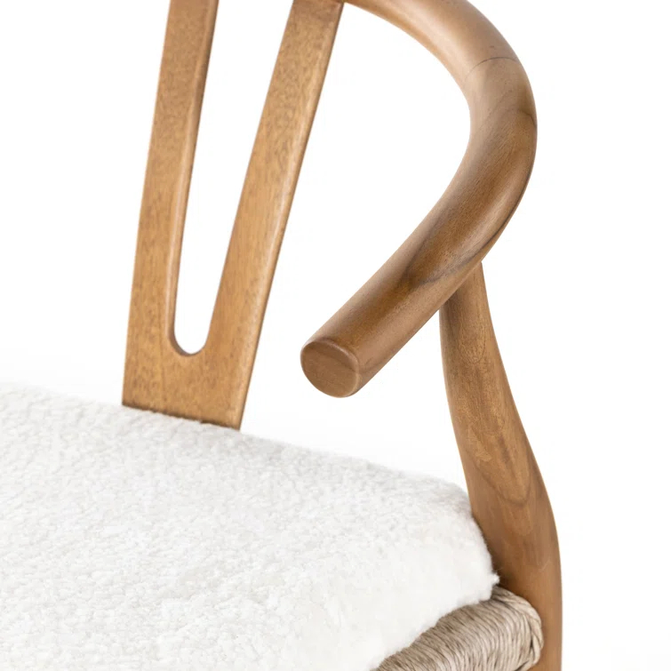 Cream Leather and Brown Wood Saddle Bar Stool