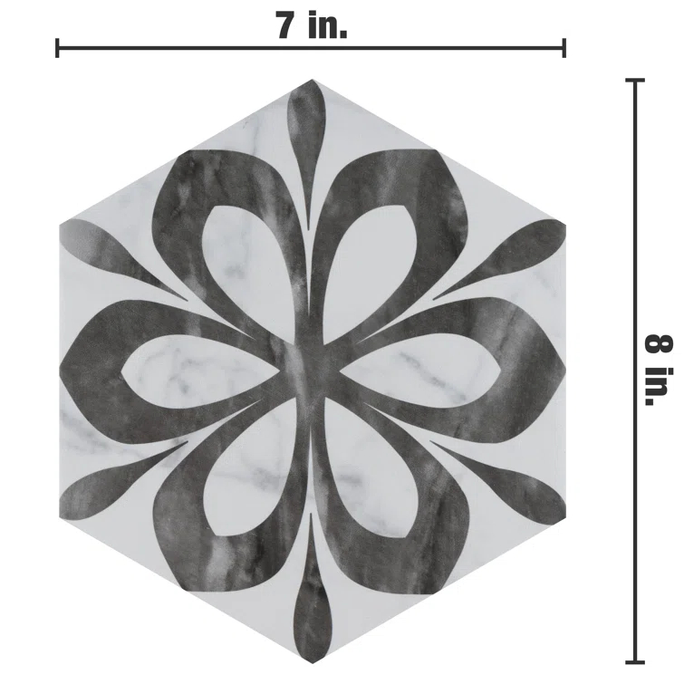 Classico Bardiglio Daisy 7" x 8" Porcelain Patterned Wall & Floor Tile