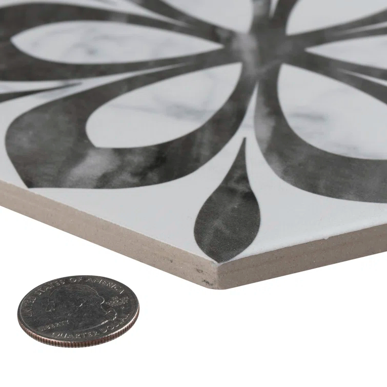 Classico Bardiglio Daisy 7" x 8" Porcelain Patterned Wall & Floor Tile