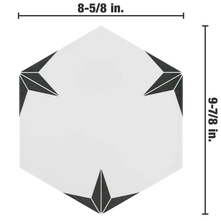 Stella Hex 9" x 10" Porcelain Patterned Wall & Floor Tile