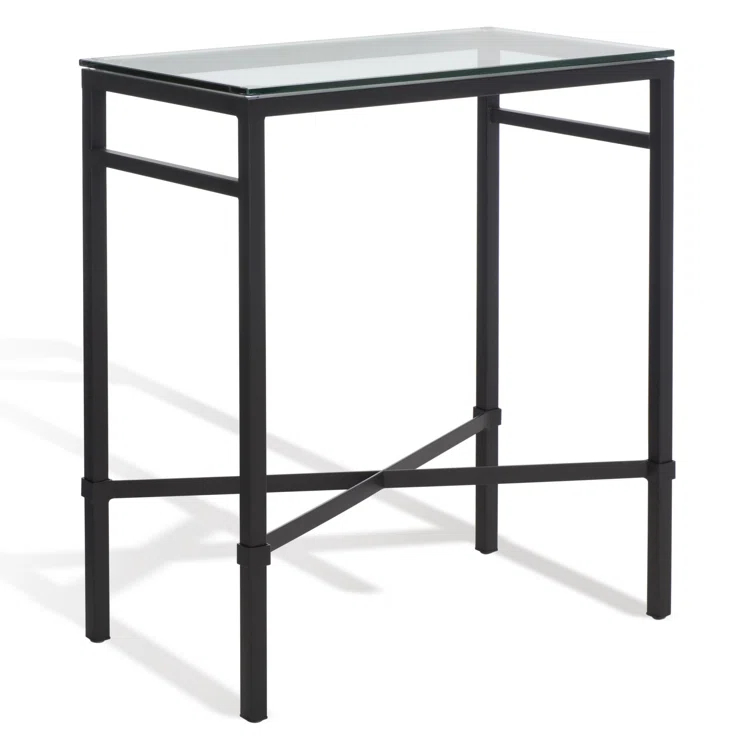 SAFAVIEH Couture Viggo Glam Glass Top Metal Side Table, Black