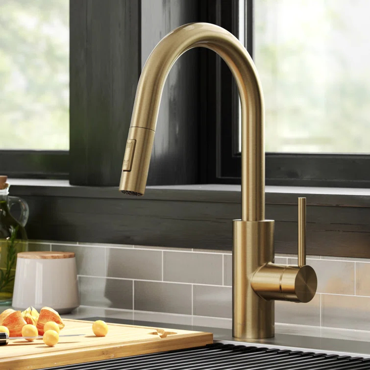 KRAUS Oletto Single Handle Pull Down Kitchen Faucet with QuickDock Top Mount Installation Assembly