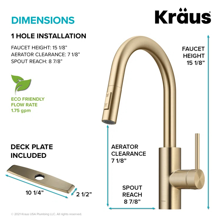 KRAUS Oletto Single Handle Pull Down Kitchen Faucet with QuickDock Top Mount Installation Assembly
