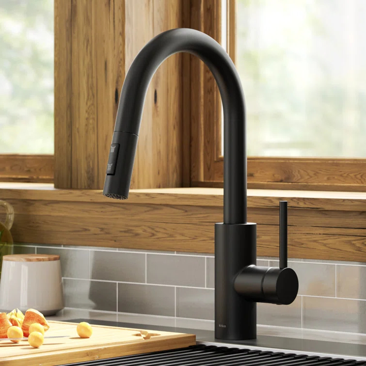 KRAUS Oletto Single Handle Pull Down Kitchen Faucet with QuickDock Top Mount Installation Assembly