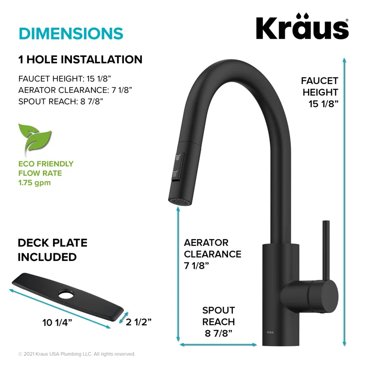 KRAUS Oletto Single Handle Pull Down Kitchen Faucet with QuickDock Top Mount Installation Assembly