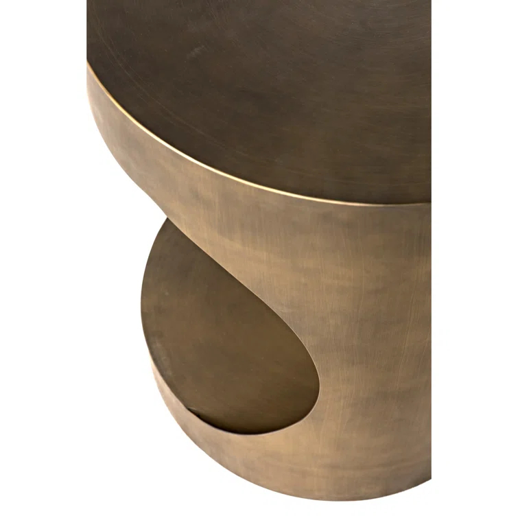Eclipse Round Aged Brass Metal and Glass Side Table