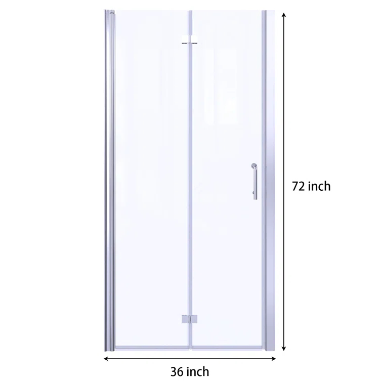 Lordear L-SD3672XBFH 36'' W x 72'' H Bi-Fold Semi-Frameless Shower Door with Clear Glass