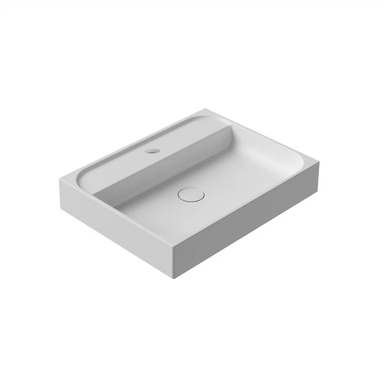 WS Bath Collections Unit Plus 18.1'' Glossy White Porcelain Rectangular Vessel, Wall Mount Bathroom Sink with Overflow