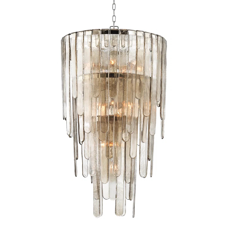 Champagne Glass and Polished Nickel 16-Light Indoor Chandelier