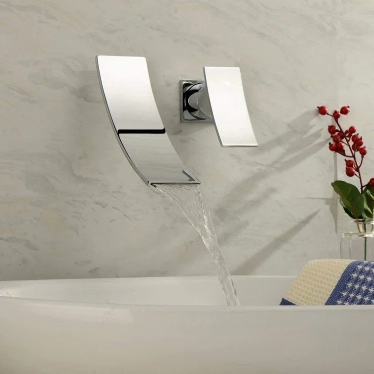 Wall Mount Bathroom Vanity Faucet, Waterfall Bathroom Faucet, Lavatory Faucet