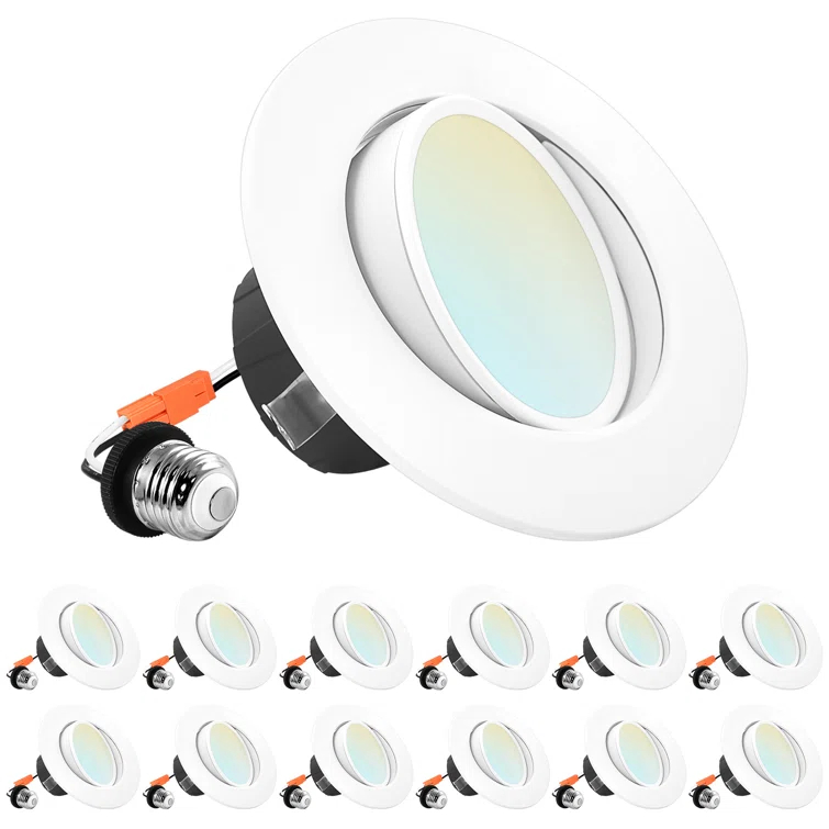 Luxrite 4" Selectable CCT Remodel IC Gimbal LED Retrofit Recessed Lighting Kit LR23233-12PK