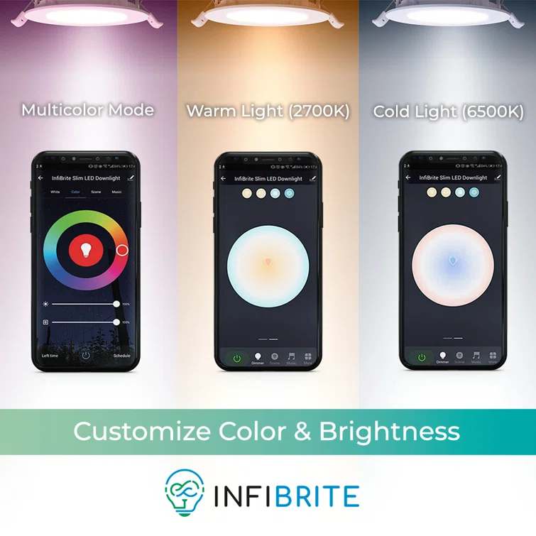 Infibrite IB-002-1-12W-HLW-24PK 6'' Tunable Color Temperature Dimmable Air-Tight IC Rated LED Canless Recessed Lighting Kit (Set of 24)