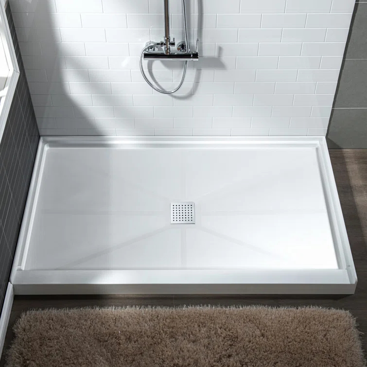48" W x 36" Solid Surface Single Threshold Shower Pan Base with Drain Assembly & Drain Cover Included, Non-Slip