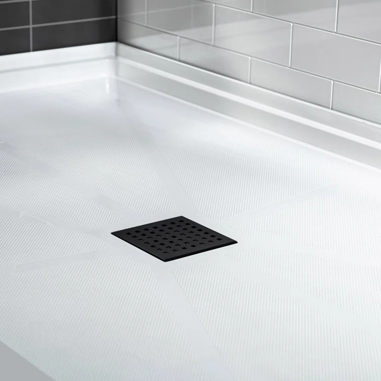 60" x 36" Solid Surface Single Threshold Shower Pan Base with Drain Assembly & Drain Cover Included, Non-Slip