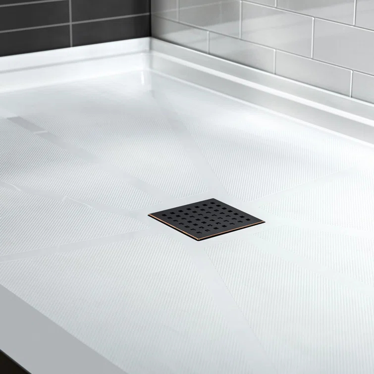 36" Solid Surface Square Single Threshold Shower Pan Base with Drain Assembly & Drain Cover Included, Non-Slip