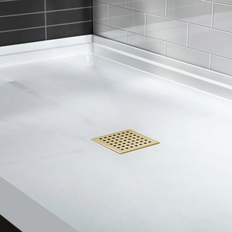 36" Solid Surface Square Single Threshold Shower Pan Base with Drain Assembly & Drain Cover Included, Non-Slip