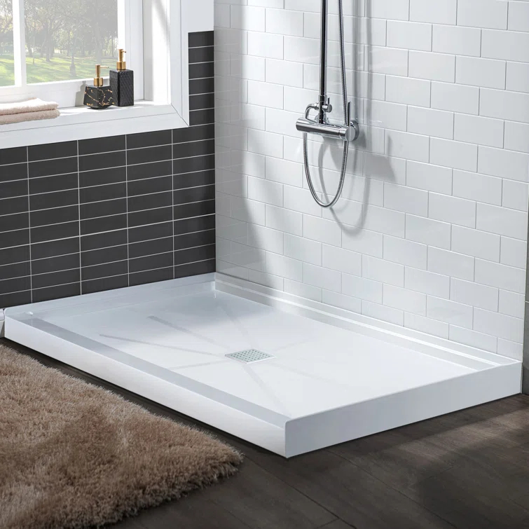 48" W x 36" Solid Surface Single Threshold Shower Pan Base with Drain Assembly & Drain Cover Included, Non-Slip
