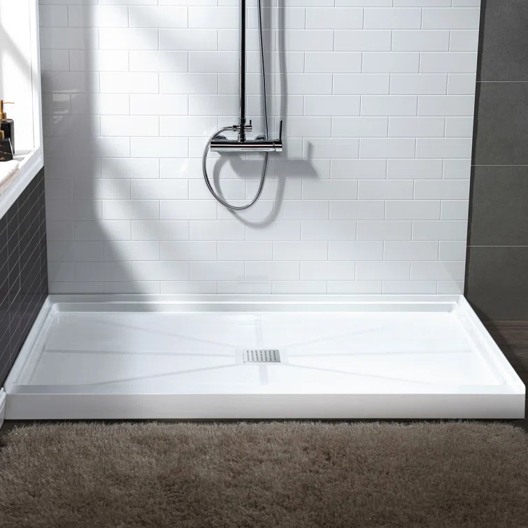 36" Solid Surface Square Single Threshold Shower Pan Base with Drain Assembly & Drain Cover Included, Non-Slip