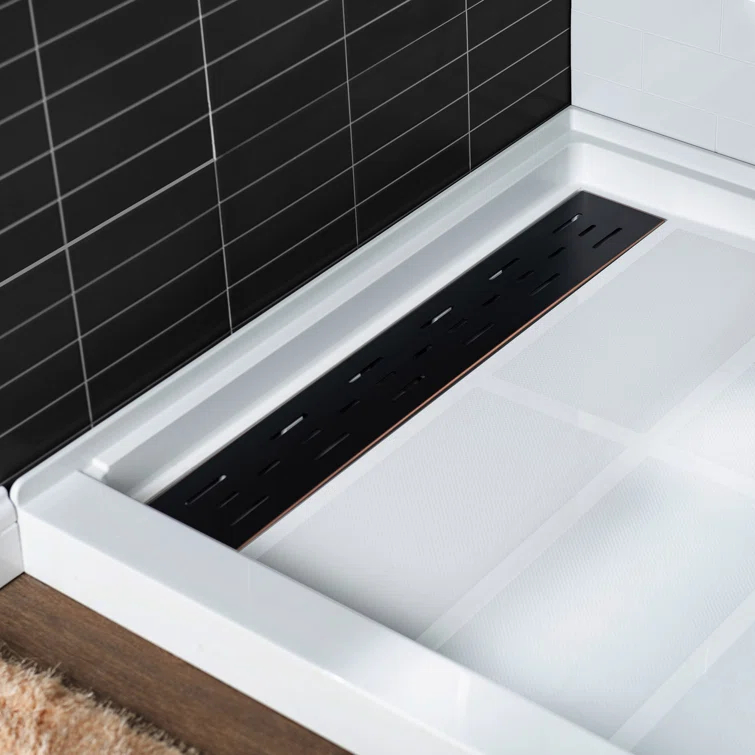 60" x 36" Solid Surface Single Threshold Shower Pan Base with Drain Assembly & Drain Cover Included, Non-Slip