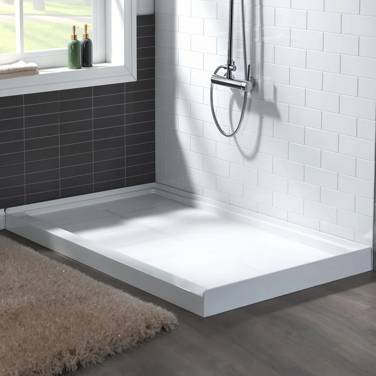 48" W x 36" Solid Surface Single Threshold Shower Pan Base with Drain Assembly & Drain Cover Included, Non-Slip