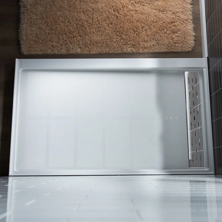 48" W x 36" Solid Surface Single Threshold Shower Pan Base with Drain Assembly & Drain Cover Included, Non-Slip