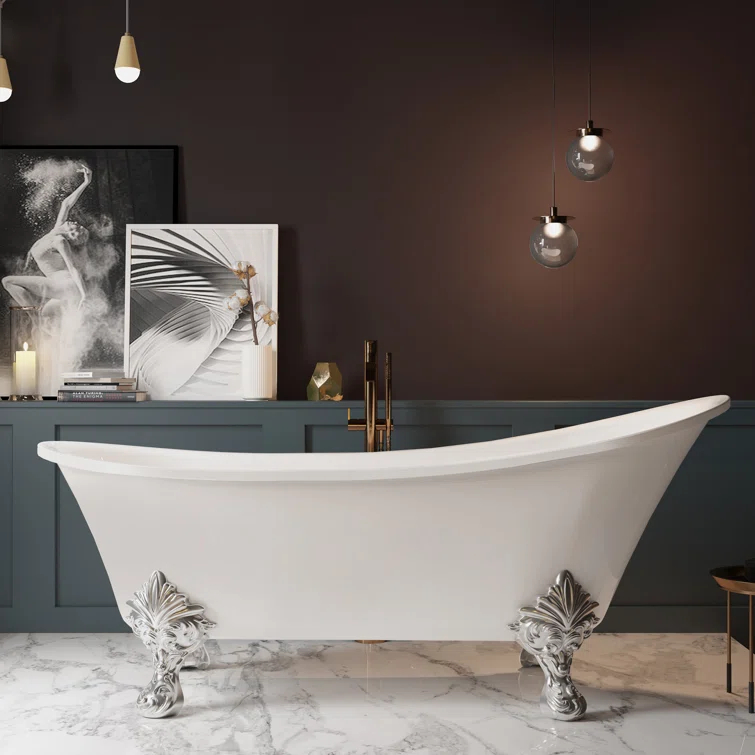 Luxurious Spa Acrylic 69" x 30" Clawfoot Soaking Bathtub