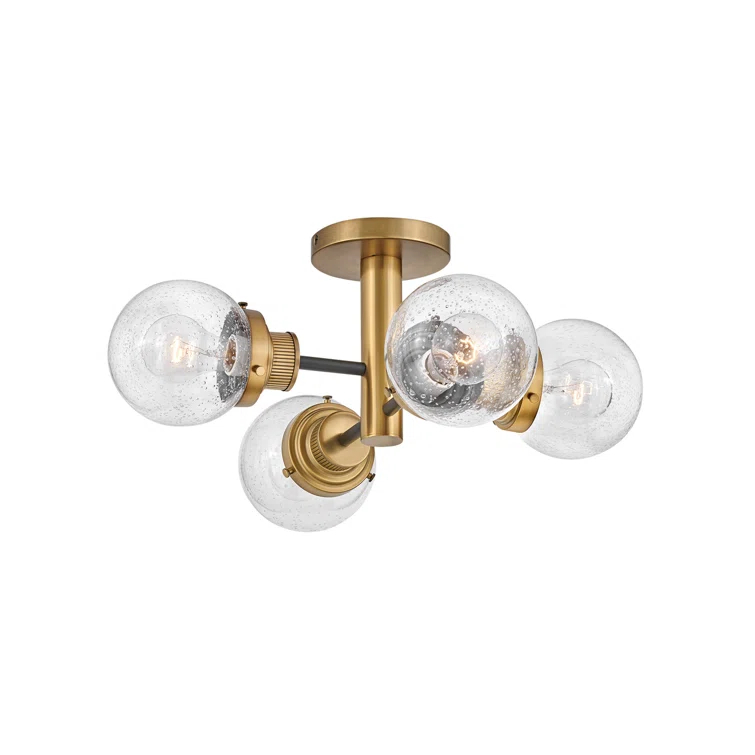 Hinkley Poppy Four-Light Semi-Flush Mount Ceiling Light w/ Clear Seedy Glass Globes