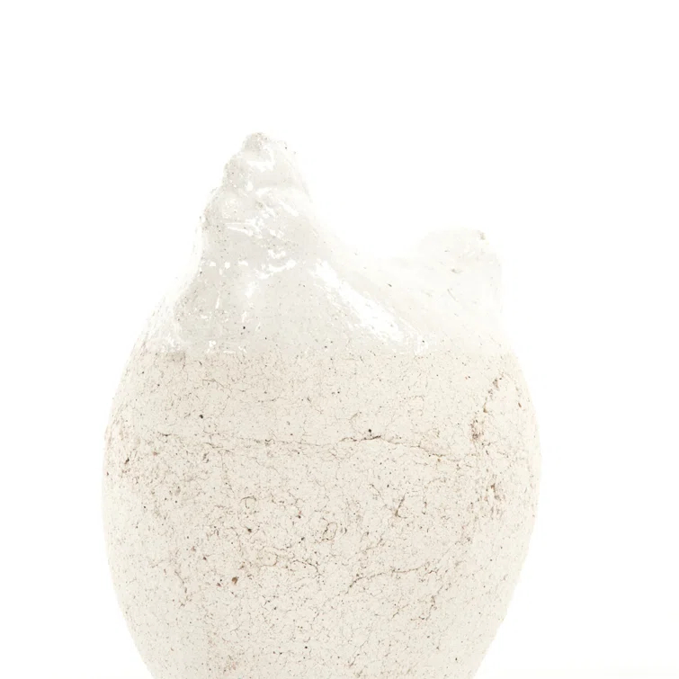 Small Distressed White Ceramic Garden Chicken Statue