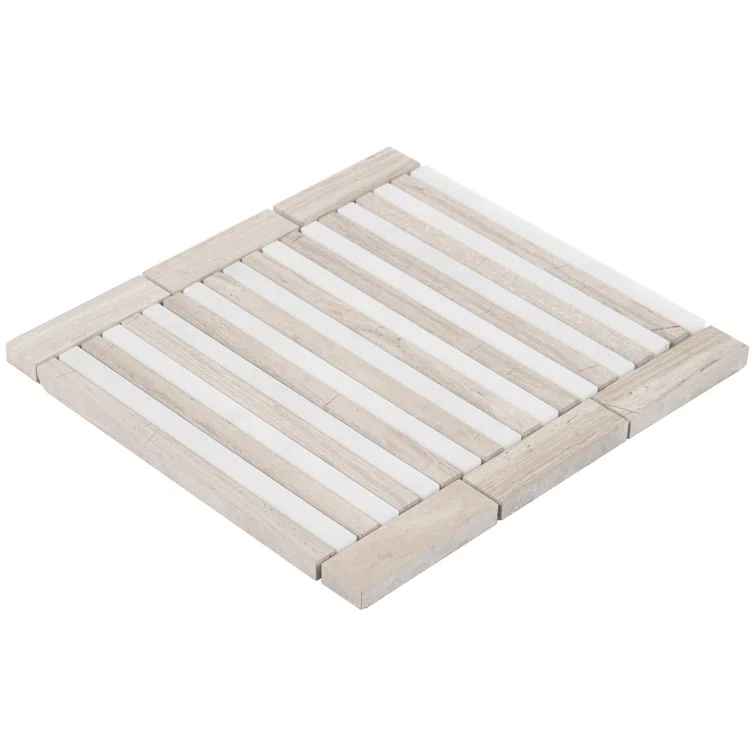 Florey Linear 7.87 in. x 8.31 in. Polished Marble Floor and Wall Mosaic Tile