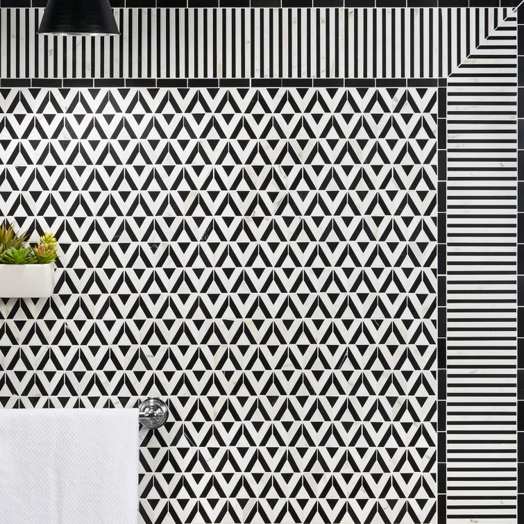 Bond Tile Florey Linear 7.87 in. x 8.31 in. Polished Marble Floor and Wall Mosaic Tile